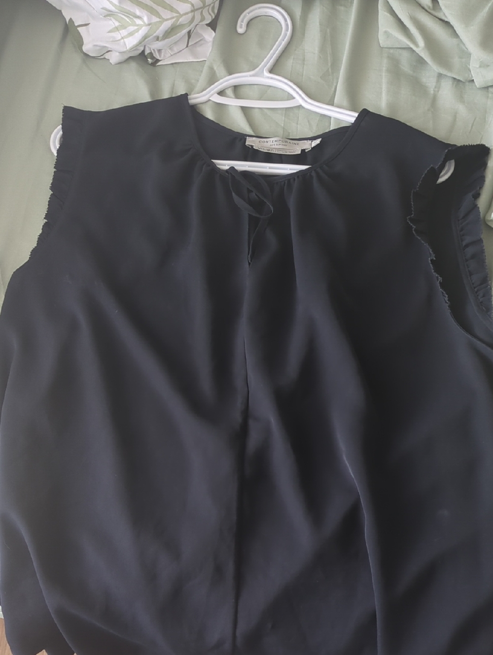 Simons Black Sleeveless Tie-Neck Blouse